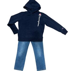 Boys Navy Champion Hoodie & Guess Jeans Outfit Size Medium & 7